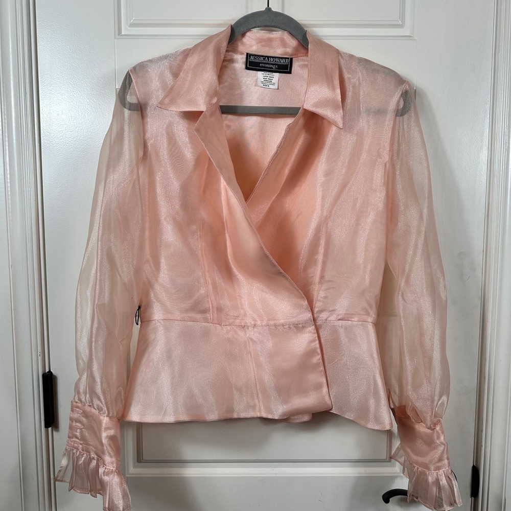 Vintage Jessica Howard Evenings Sheer Organza Blouse Blush Pink NWT Size 8 Y2K